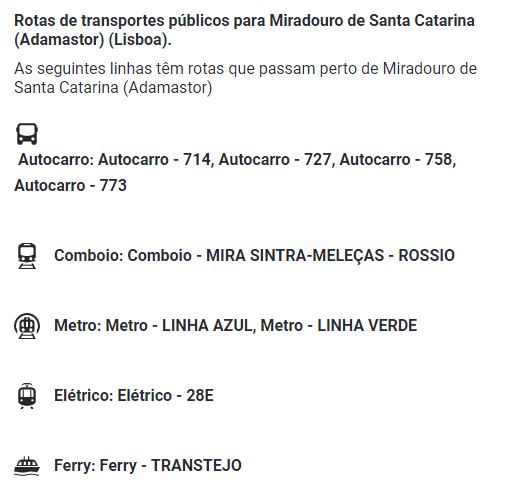 Rotas de transportes públicos para o miradouro de Santa Catarina